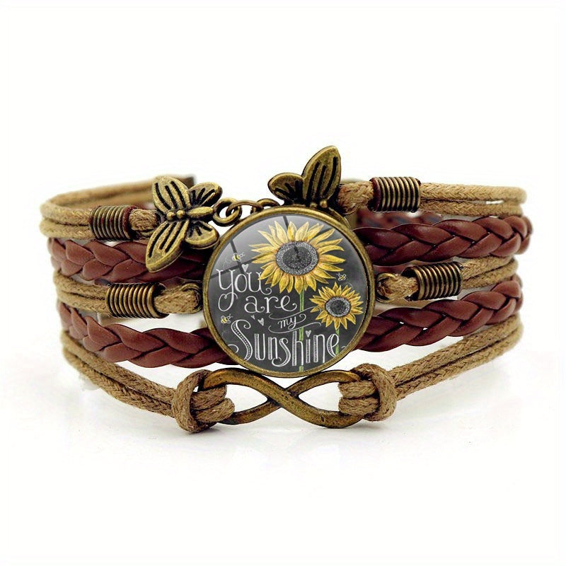 Retro Sunflower Bracelet - Woven Multilayer Time Gemstone Hand Jewelry for Women