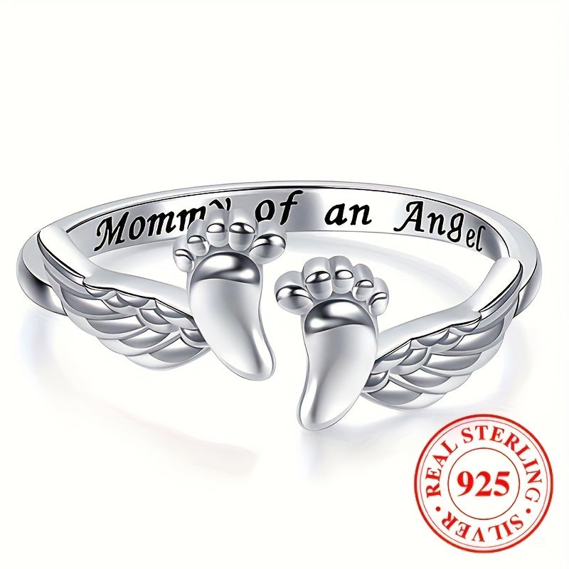925 Sterling Silver Angel Wing Adjustable Cuff Ring - Perfect Gift for New Moms