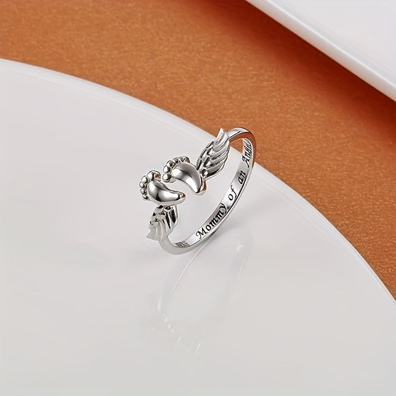 925 Sterling Silver Angel Wing Adjustable Cuff Ring - Perfect Gift for New Moms