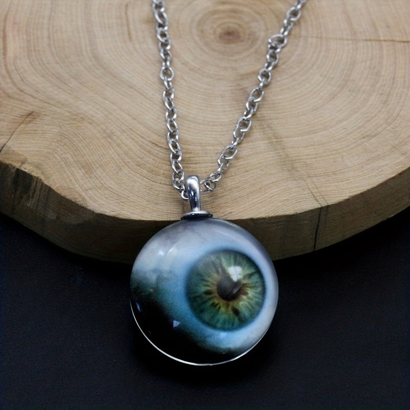 Terrifying White Eyeball Glass Pendant Necklace - Halloween Party Favors Jewelry