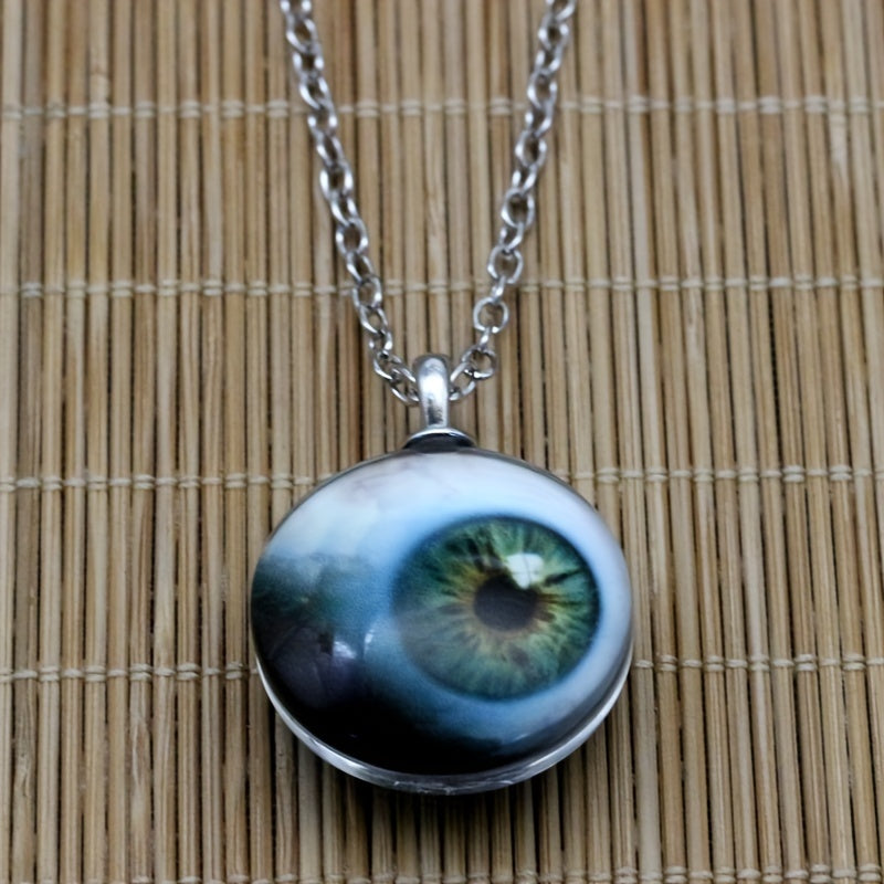 Terrifying White Eyeball Glass Pendant Necklace - Halloween Party Favors Jewelry