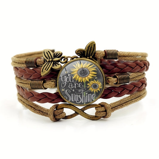 Retro Sunflower Bracelet - Woven Multilayer Time Gemstone Hand Jewelry for Women
