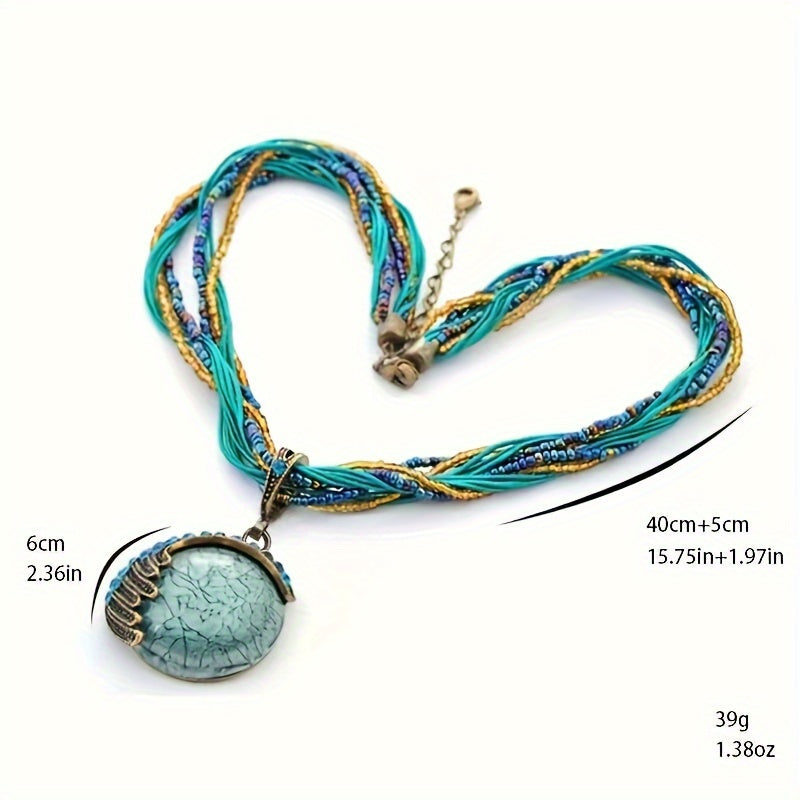 Bohemian Style Turquoise Handmade Pendant Necklace - Women's Accessories