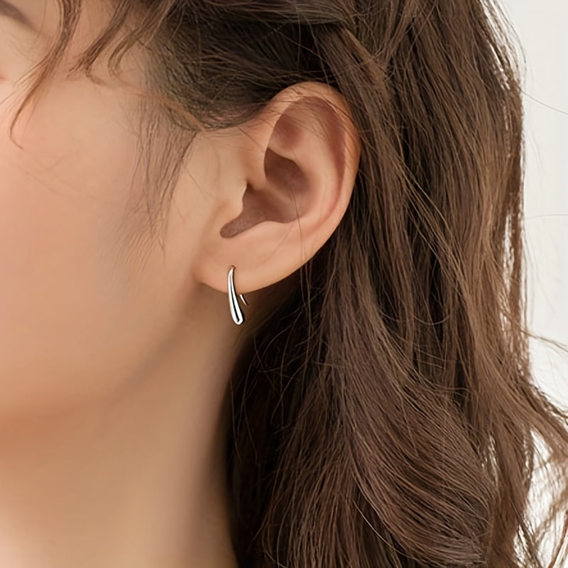 925 Sterling Silver Droplet Design Hook Earrings - Simple Luxury Gift for Women Girls